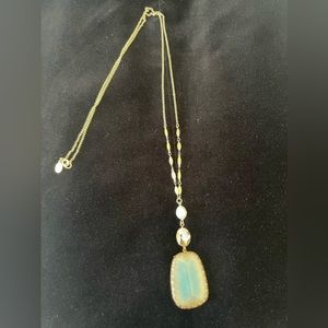 Loft Long Pendant Style Necklace Turquoise With Pearl Like Stone Necklace